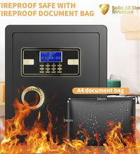 2.12 Cub Safe Box Fireproof Waterproof, Security Home Safe with Fireproof Document Bag, Large Fireproof Safe Box for Home with Inner Cabinet and LCD Display, Safe Box for Money Jewelry Documents