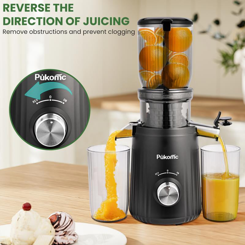 Pukomc Juicer Machines, Cold Press Juicer with 4.25'' Large Feed，Slow Masticating Machines Chute Fit Whole Vegetable and Fruit,High Juice Yield Juicer Easy to Clean