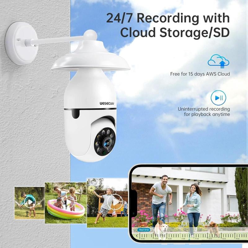 Light Bulb Security Camera 5G&2.4Ghz Wifi 3Mpsecurity Cameras Wireless Outdoor Motiondetection and Alarm,Two-Way Talk,Color Nightvision,Human Detection, Compatible with Alexamicro Sd,Time-Limited Offer