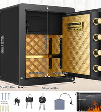 2.12 Cub Safe Box Fireproof Waterproof, Security Home Safe with Fireproof Document Bag, Large Fireproof Safe Box for Home with Inner Cabinet and LCD Display, Safe Box for Money Jewelry Documents