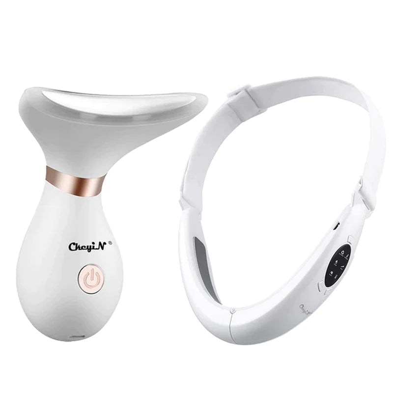 Ckeyin V Shaped Facial Lifting Device Red Light Therapy Face Slimming Tightening Machine EMS Neck Massager Remove Double Chin