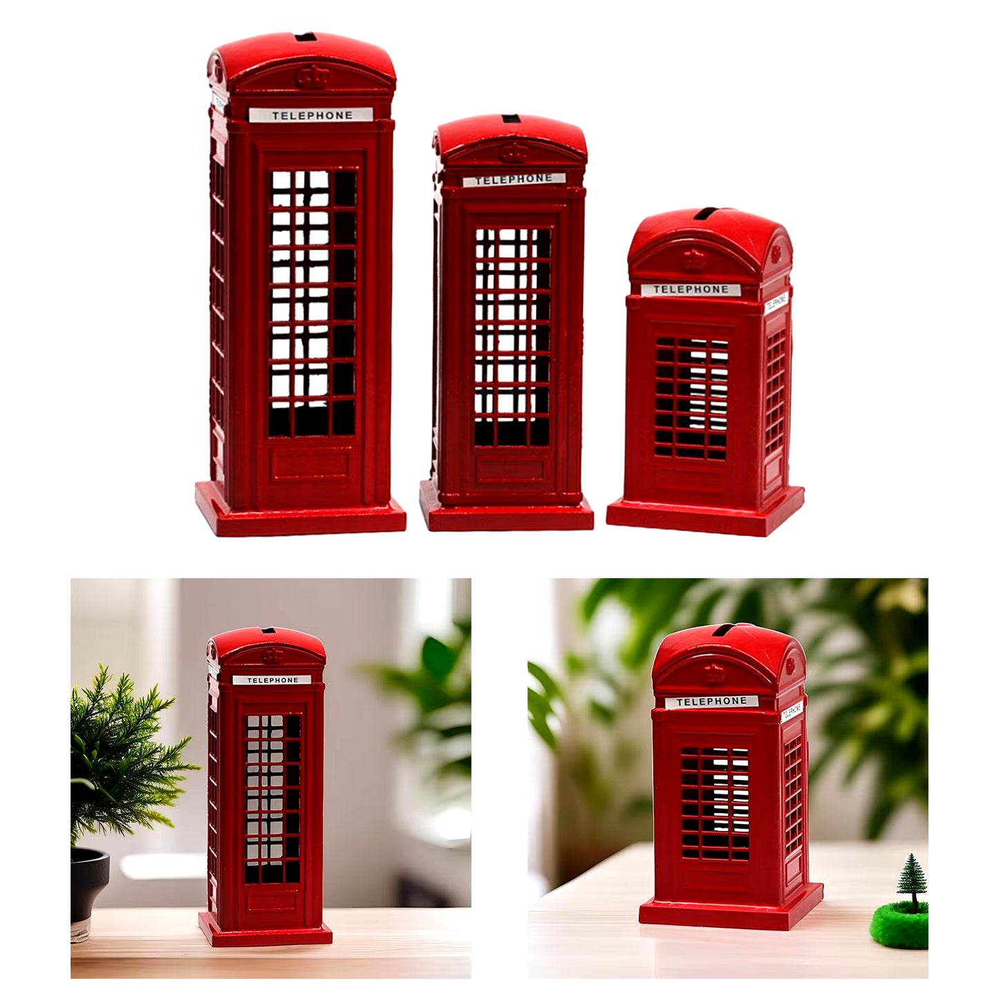 Telephone Booth Piggy Bank Telephone Booth Figurine Statue Money Saving Box Sculpture for Kids Birthday New Years Festival