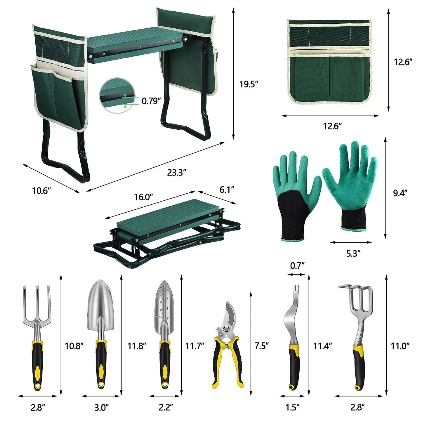 Garden Kneeler Seat Garden Stool Foldable Heavy Duty Garden Bench with EVA Foam Kneeling Pad, Garden Tools, Gardening Gloves and Tools Bag, Gardening Gifts for Women/Mother and Men