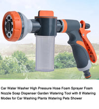 Car Water Washer High Pressure Hose Foam Sprayer Foam Nozzle Soap Dispenser Garden Watering Tool with 8 Watering Modes for Car