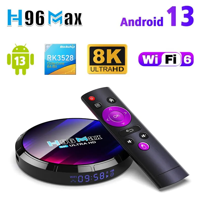 Android TV Box H96MAX RK3528 Android Box Support 2.4G/5.8G Wifi6 BT5.0 4K Video Set Top TV Box Decode and Play 8K 24Fps