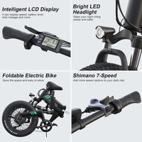 20"X4.0 Fat Tire Electric Bike for Adults, 500W Foldable Electric Bicycle with 48V 10Ah Built-In Battery, Shimano 7 Speed, Dual Shock Absorber