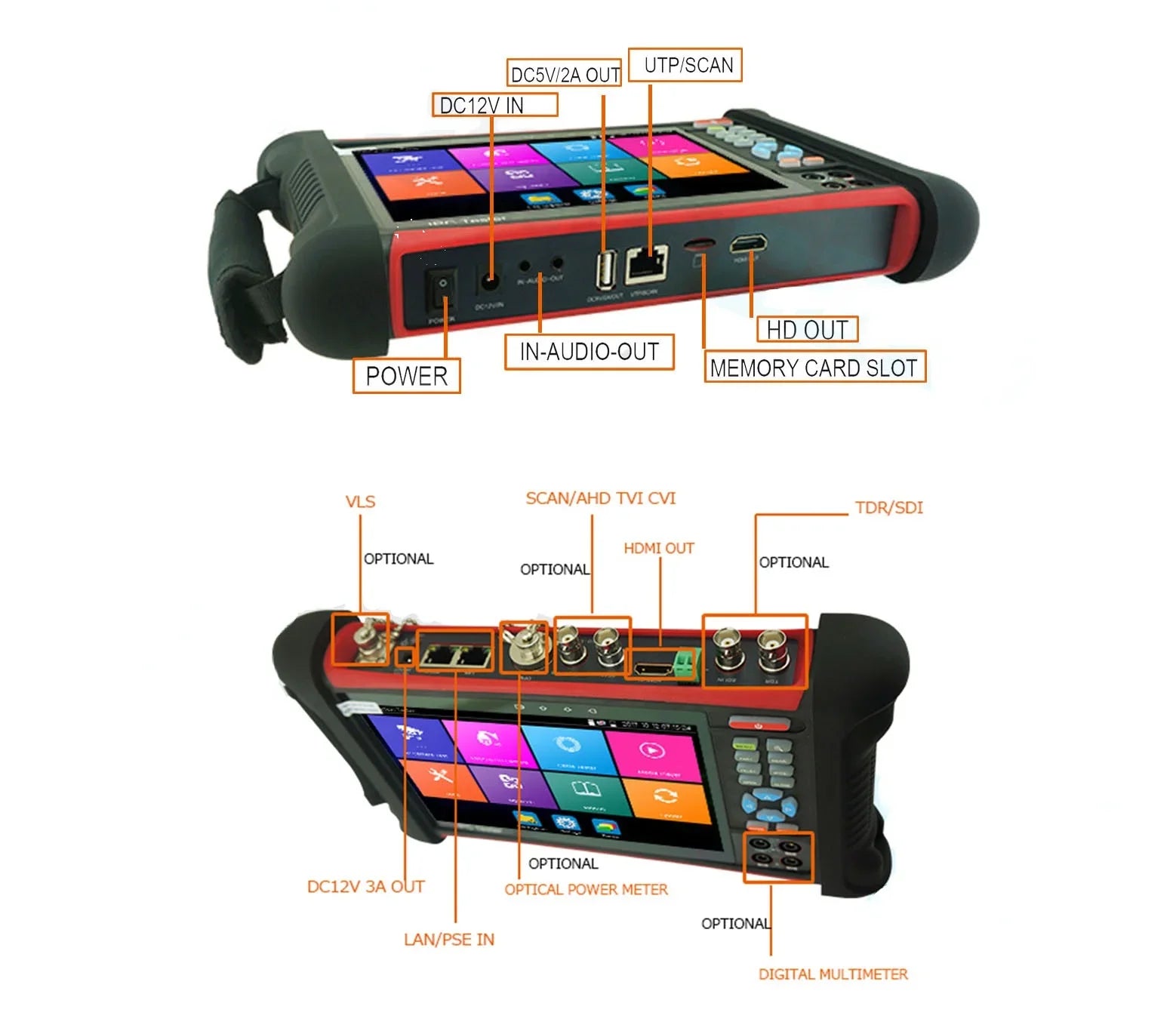 CCTV TESTER 7Inch Touch Screen X7 Series All-In-One Full Functions Monitor Tester with Cable Tracer Support IP 8Mp CVI TVI AHD