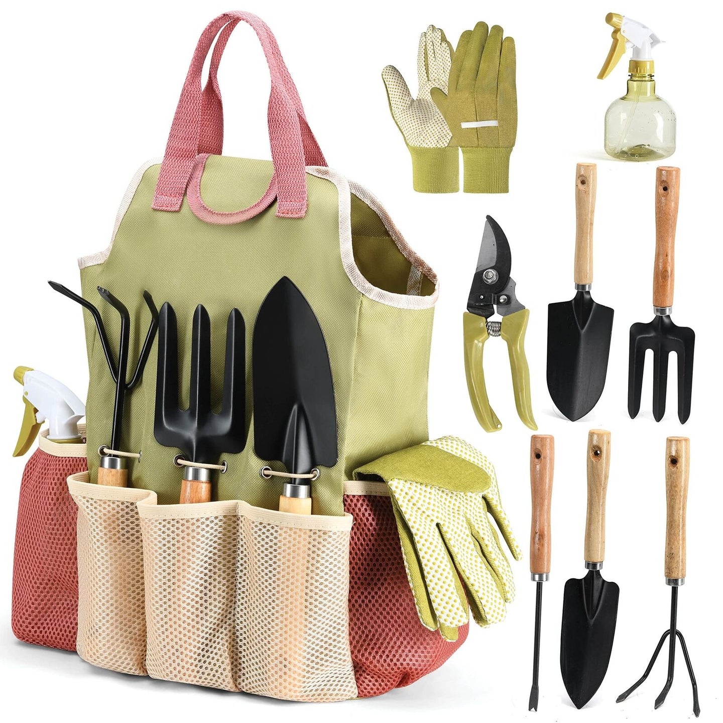 Gardening Tools Set of 10 - Complete Garden Tool Kit Comes with Bag & Gloves,...