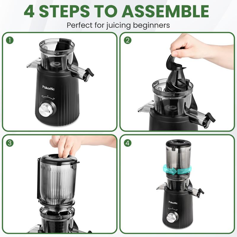 Pukomc Juicer Machines, Cold Press Juicer with 4.25'' Large Feed，Slow Masticating Machines Chute Fit Whole Vegetable and Fruit,High Juice Yield Juicer Easy to Clean