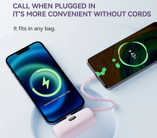 Portable Charger Power Bank,5000Mah Small Portable Phone Charger 5V 3A Fast Charger Built-In Type-C Cable and Phone Holder Cute Battery Pack for Iphone and Android Phone
