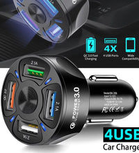 4-Port USB Car Charger, QC3.0 Fast Charging 4 USB Car Charger Adapter 7A Smart Shunt Car Phone Charger with Light, Suitable for Iphone & Android,Samsung Galaxy S10 S9 Plus