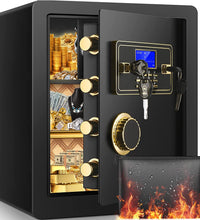 2.12 Cub Safe Box Fireproof Waterproof, Security Home Safe with Fireproof Document Bag, Large Fireproof Safe Box for Home with Inner Cabinet and LCD Display, Safe Box for Money Jewelry Documents