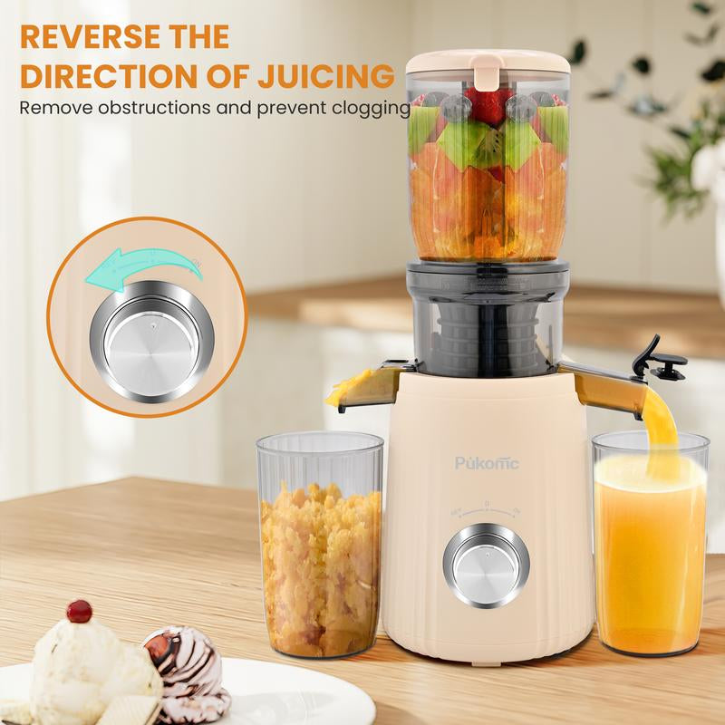 Pukomc Juicer Machines, Cold Press Juicer with 4.25'' Large Feed，Slow Masticating Machines Chute Fit Whole Vegetable and Fruit,High Juice Yield Juicer Easy to Clean