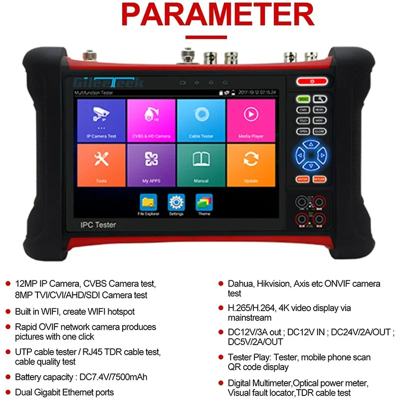 CCTV TESTER 7Inch Touch Screen X7 Series All-In-One Full Functions Monitor Tester with Cable Tracer Support IP 8Mp CVI TVI AHD