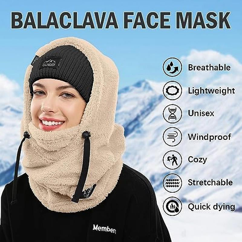 Sherpa Hood - Balaclava Winter Ski Mask for Men and Women Cold Weather Fleece Windproof Face Cover Hooded Scarf Hat Head Warmer