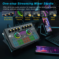 Professional Audio Mixer, Live Sound Card and Audio Interface with DJ Mixer Effects and Voice Changer,Podcast Production Studio Equipment, for Tiktok Youtube(Black)