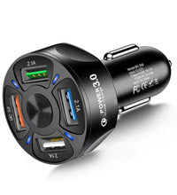 4-Port USB Car Charger, QC3.0 Fast Charging 4 USB Car Charger Adapter 7A Smart Shunt Car Phone Charger with Light, Suitable for Iphone & Android,Samsung Galaxy S10 S9 Plus