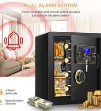 2.12 Cub Safe Box Fireproof Waterproof, Security Home Safe with Fireproof Document Bag, Large Fireproof Safe Box for Home with Inner Cabinet and LCD Display, Safe Box for Money Jewelry Documents