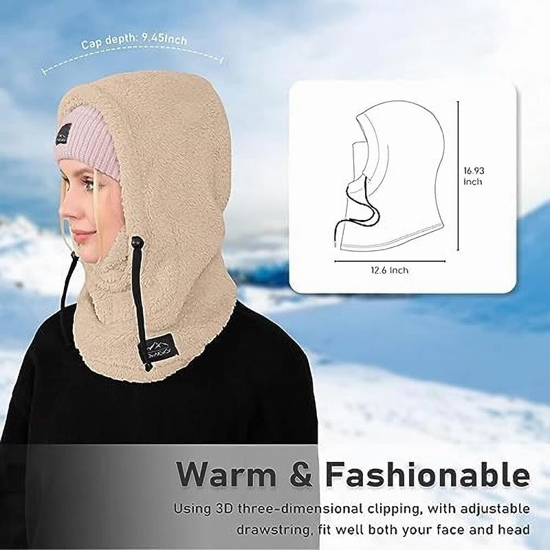 Sherpa Hood - Balaclava Winter Ski Mask for Men and Women Cold Weather Fleece Windproof Face Cover Hooded Scarf Hat Head Warmer