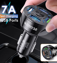 4-Port USB Car Charger, QC3.0 Fast Charging 4 USB Car Charger Adapter 7A Smart Shunt Car Phone Charger with Light, Suitable for Iphone & Android,Samsung Galaxy S10 S9 Plus