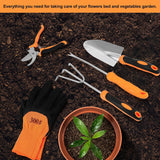 Garden Tools Set of 9, Complete Gardening Tools Kit, Comes with Non-Slip Rubber Grip Storage Tote Bag, Orange