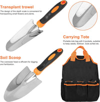 Garden Tools Set of 9, Complete Gardening Tools Kit, Comes with Non-Slip Rubber Grip Storage Tote Bag, Orange