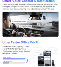 A229 PRO 4K HDR Car Camera with SONY STARVIS 2 SENSOR Support Rear and Interior Dash Cam 24H Parking Mode 5Ghz Wi-Fi