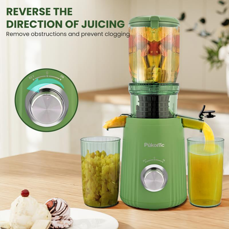 Pukomc Juicer Machines, Cold Press Juicer with 4.25'' Large Feed，Slow Masticating Machines Chute Fit Whole Vegetable and Fruit,High Juice Yield Juicer Easy to Clean