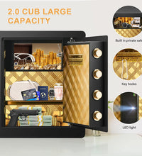 2.12 Cub Safe Box Fireproof Waterproof, Security Home Safe with Fireproof Document Bag, Large Fireproof Safe Box for Home with Inner Cabinet and LCD Display, Safe Box for Money Jewelry Documents