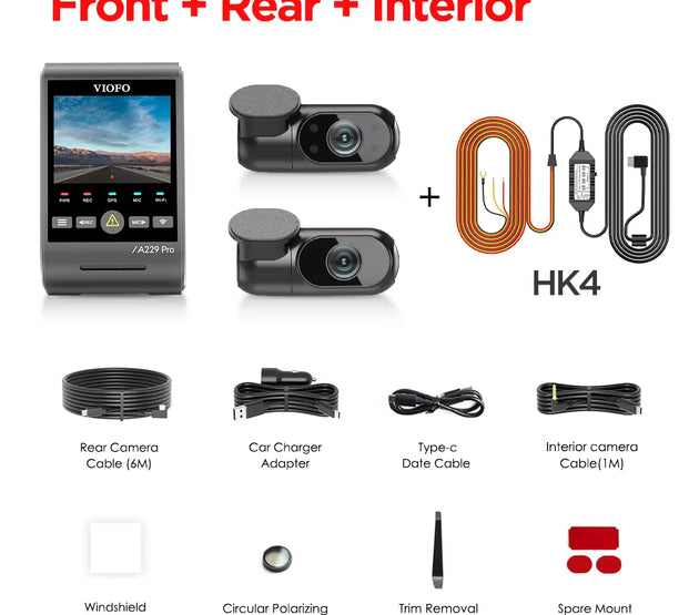 A229 PRO 4K HDR Car Camera with SONY STARVIS 2 SENSOR Support Rear and Interior Dash Cam 24H Parking Mode 5Ghz Wi-Fi
