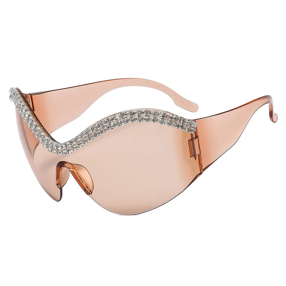 Y2k Style Large Framed Wrap Around Black Futuristic Diamond Sun Glasses Fashion Sunglasses Street Shades Beach Accessories