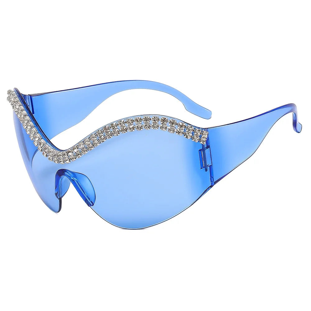 Y2k Style Large Framed Wrap Around Black Futuristic Diamond Sun Glasses Fashion Sunglasses Street Shades Beach Accessories