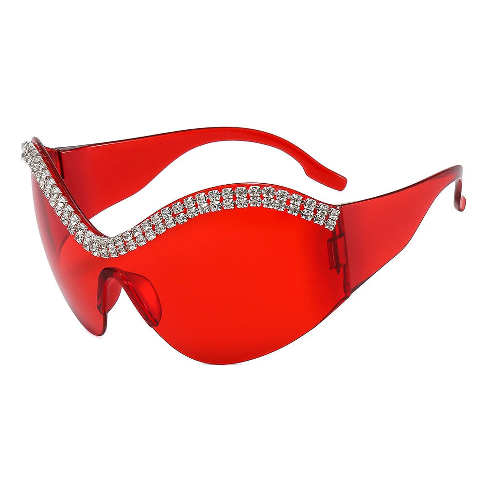 Y2k Style Large Framed Wrap Around Black Futuristic Diamond Sun Glasses Fashion Sunglasses Street Shades Beach Accessories