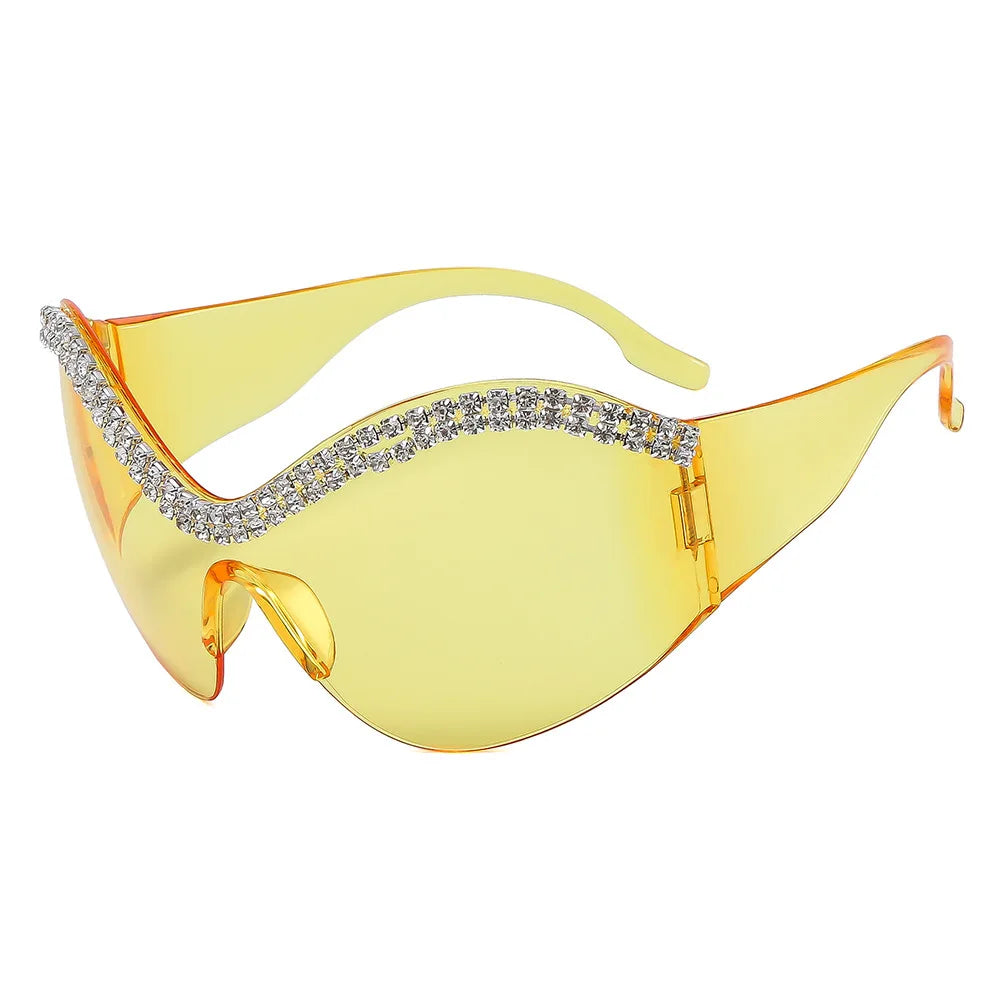 Y2k Style Large Framed Wrap Around Black Futuristic Diamond Sun Glasses Fashion Sunglasses Street Shades Beach Accessories