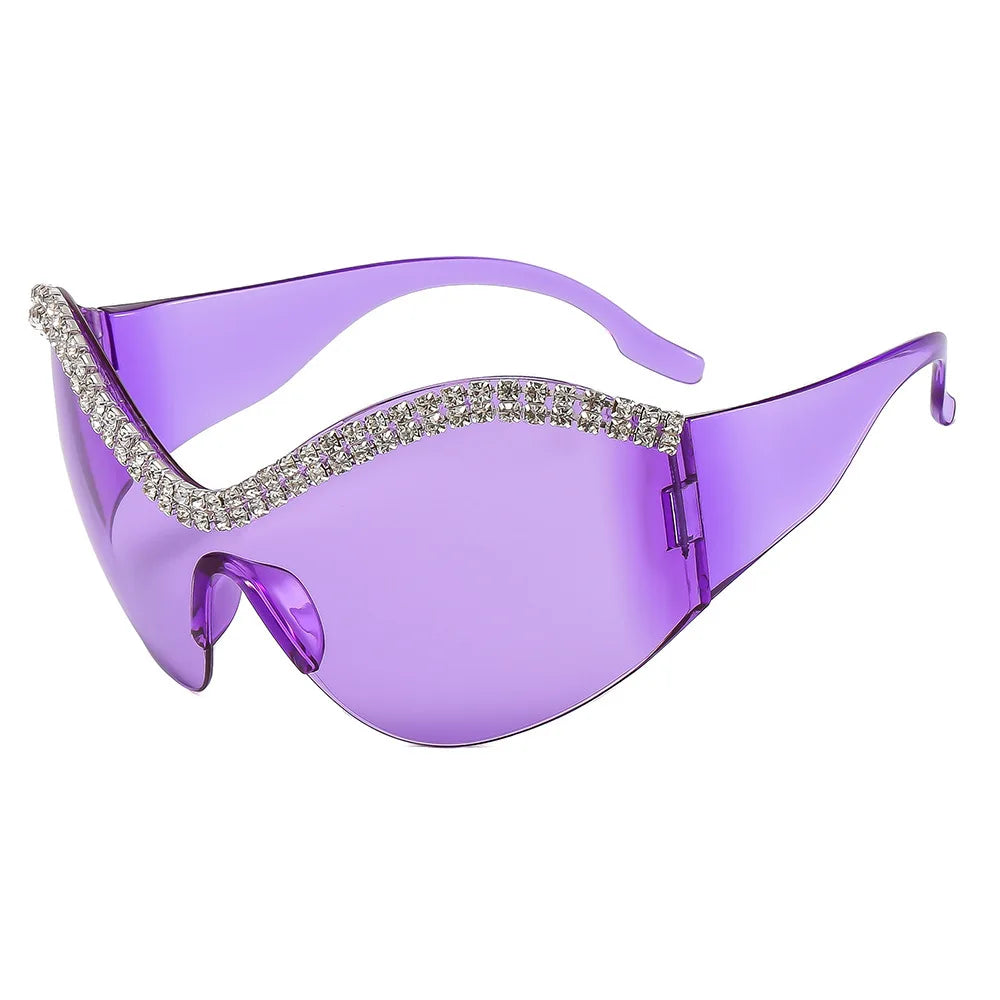 Y2k Style Large Framed Wrap Around Black Futuristic Diamond Sun Glasses Fashion Sunglasses Street Shades Beach Accessories