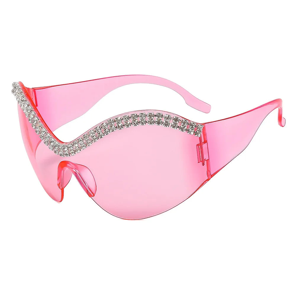 Y2k Style Large Framed Wrap Around Black Futuristic Diamond Sun Glasses Fashion Sunglasses Street Shades Beach Accessories