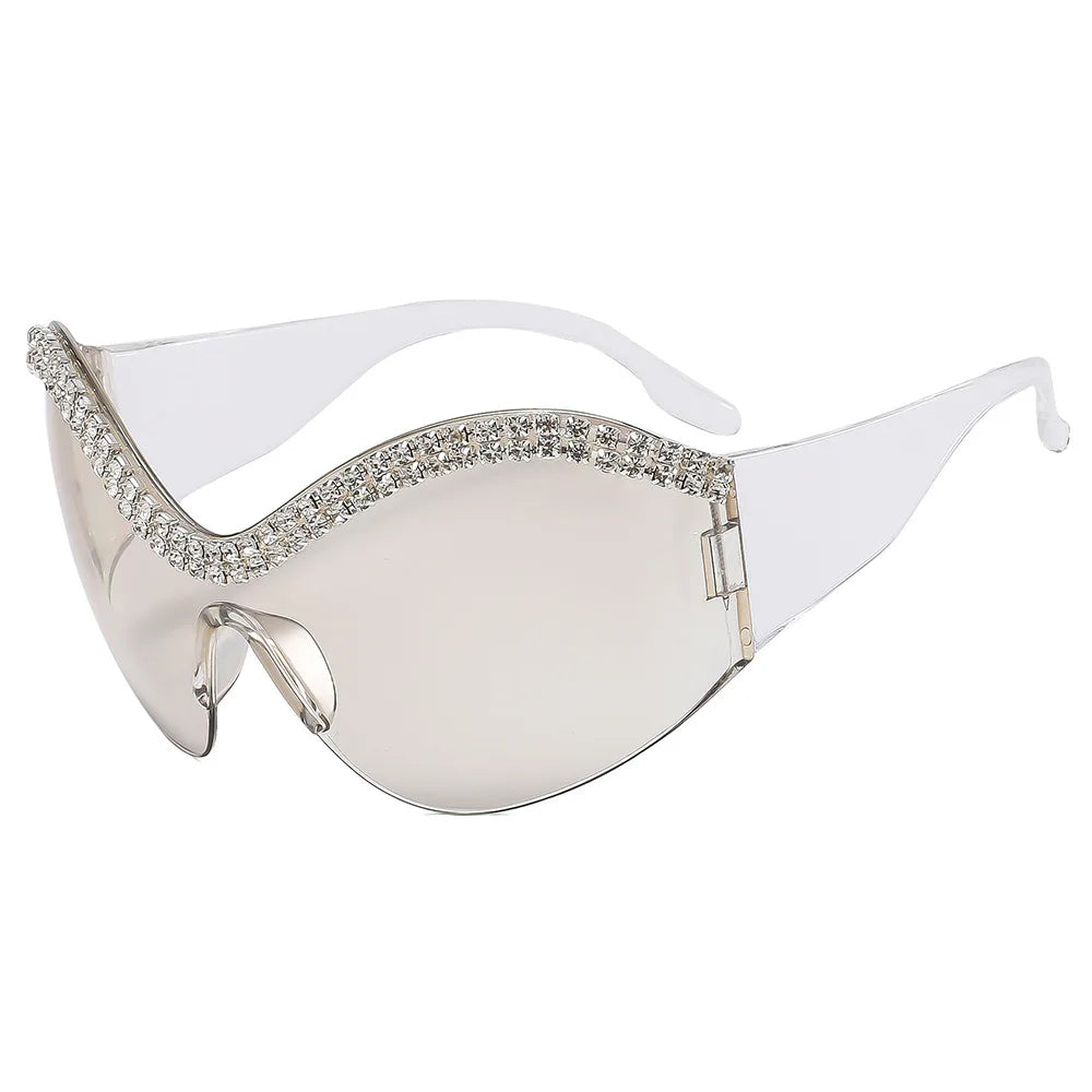 Y2k Style Large Framed Wrap Around Black Futuristic Diamond Sun Glasses Fashion Sunglasses Street Shades Beach Accessories