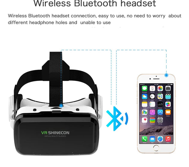 New VR SHINECON 2021 Wireless Bluetooth Stereo Headset Version Virtual Reality Glasses 3D Goggle Cardboard Helmet for Smartphone