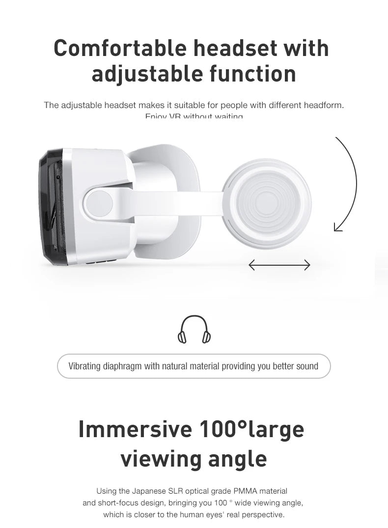 New VR SHINECON 2021 Wireless Bluetooth Stereo Headset Version Virtual Reality Glasses 3D Goggle Cardboard Helmet for Smartphone