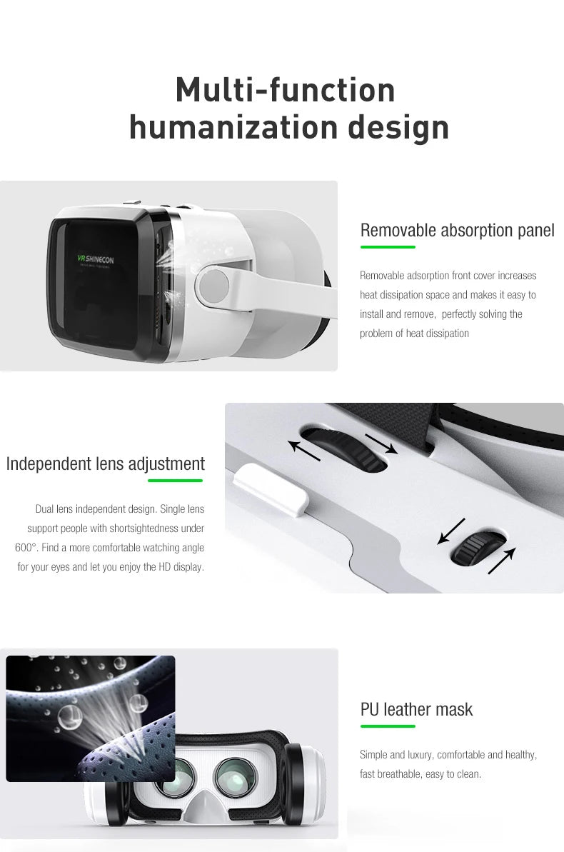 New VR SHINECON 2021 Wireless Bluetooth Stereo Headset Version Virtual Reality Glasses 3D Goggle Cardboard Helmet for Smartphone