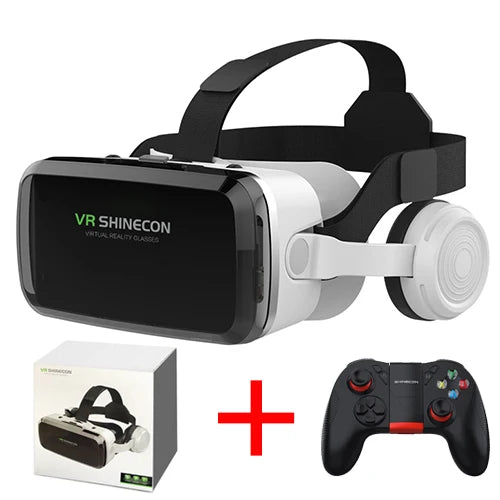 New VR SHINECON 2021 Wireless Bluetooth Stereo Headset Version Virtual Reality Glasses 3D Goggle Cardboard Helmet for Smartphone