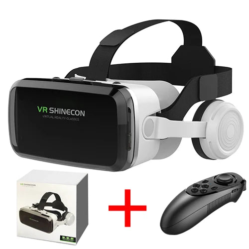 New VR SHINECON 2021 Wireless Bluetooth Stereo Headset Version Virtual Reality Glasses 3D Goggle Cardboard Helmet for Smartphone