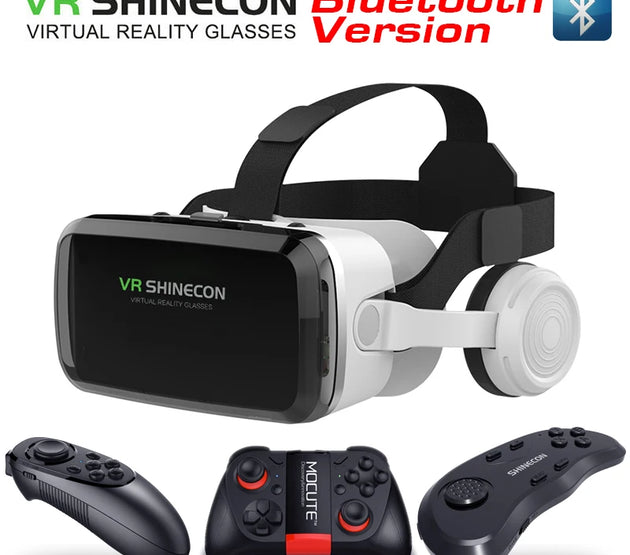 New VR SHINECON 2021 Wireless Bluetooth Stereo Headset Version Virtual Reality Glasses 3D Goggle Cardboard Helmet for Smartphone