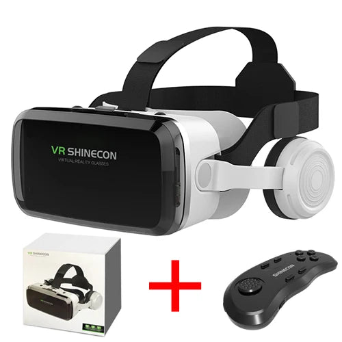 New VR SHINECON 2021 Wireless Bluetooth Stereo Headset Version Virtual Reality Glasses 3D Goggle Cardboard Helmet for Smartphone