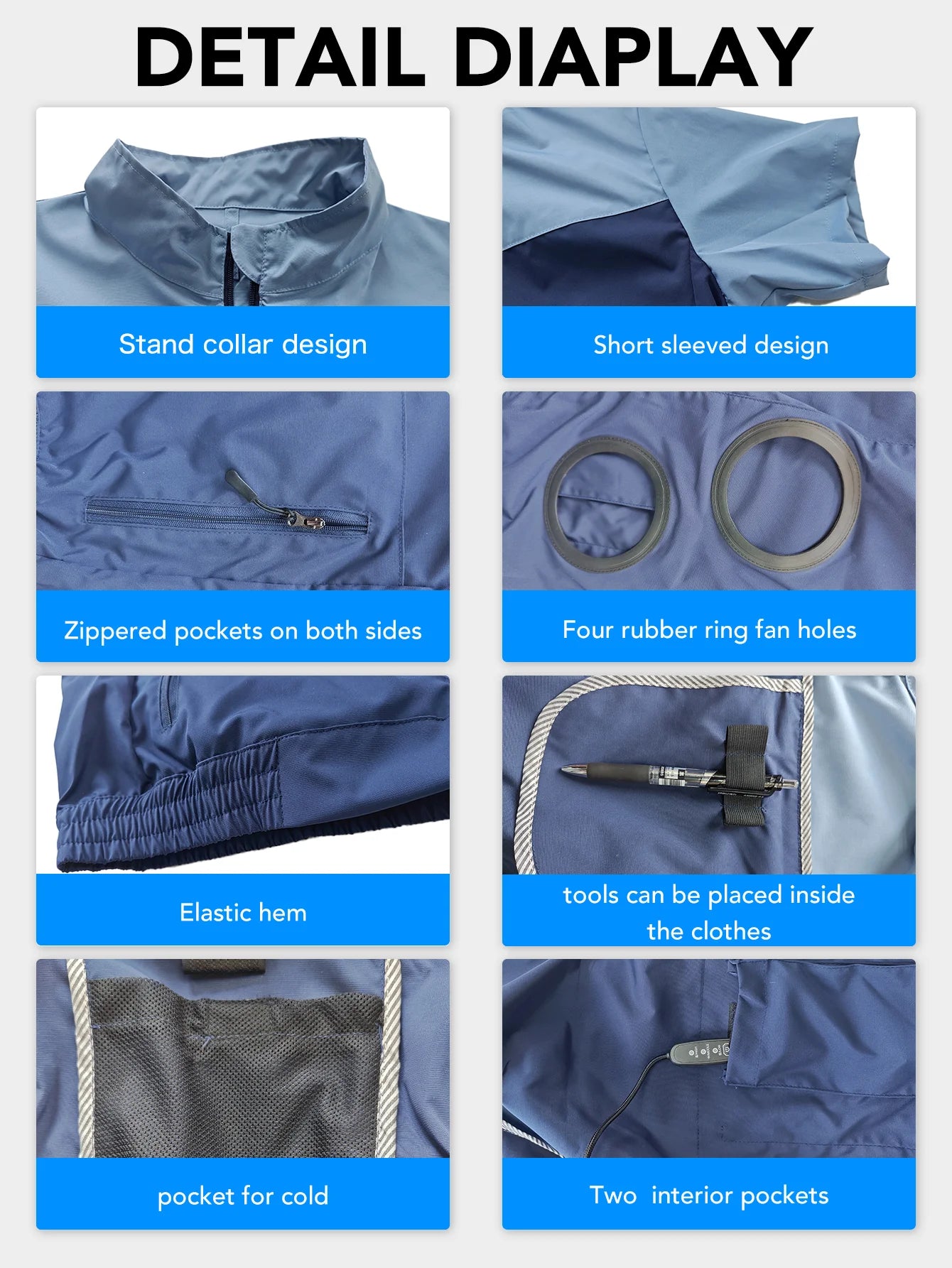 jacket with fan, with 4 fan , Adjustable air volume in 3 levels ,Short sleeved fan suit，Air conditioning clothes（No power bank）