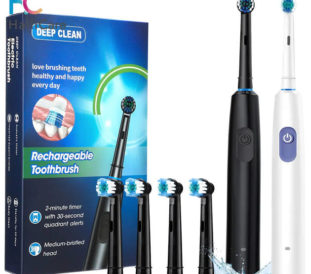 Smart Rotating Timing Electric Toothbrush, Rechargeable Rotary Toothbrush with 4 Heads, 5 Modes Setting Teeth Whitening Oral Car