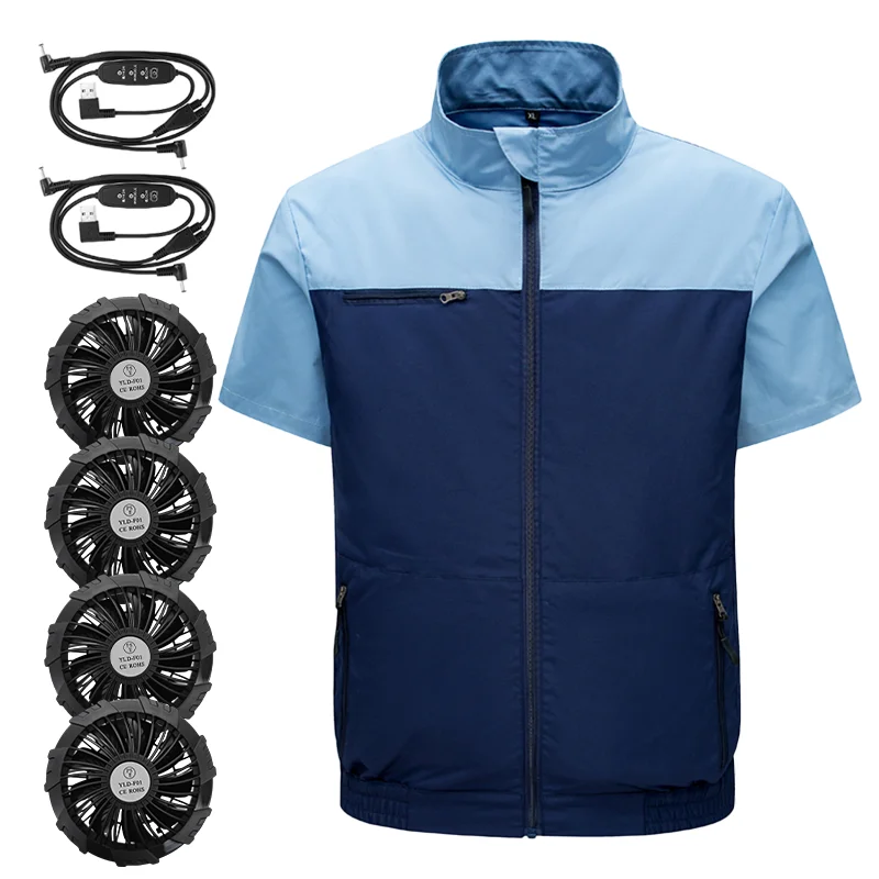 jacket with fan, with 4 fan , Adjustable air volume in 3 levels ,Short sleeved fan suit，Air conditioning clothes（No power bank）