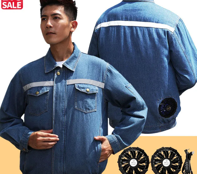 Summer Welder Denim Air Conditioning Clothes Fan Clothes Flame Retardant Fan Jacket Body Cooling Clothes Vest Fan Work Clothes