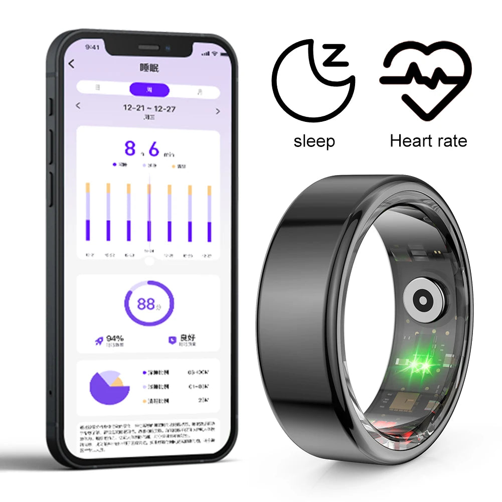 R02 Smart Ring Health Tracker 5.0 Bluetooth-Compatible Fitness Tracker Ring IP68 & 5ATM Waterproof Wearable for Android for IOS