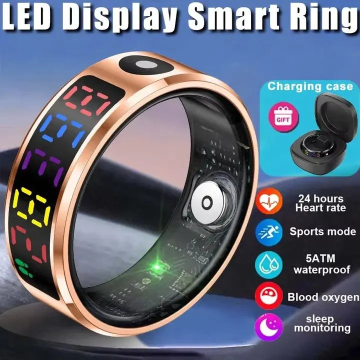 JELLOO 2025 New Color Screen Smart Ring With Heart rate monitoring Smart Touch Health Tracker Fitness 5ATM Waterproof Men Women